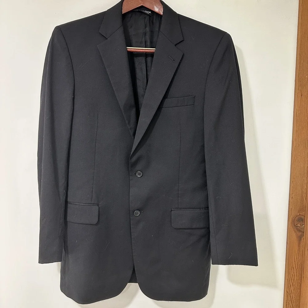 Jos A Bank Signature Men 40L Black Suit Jacket Blazer 100% Wool 2 Button Long